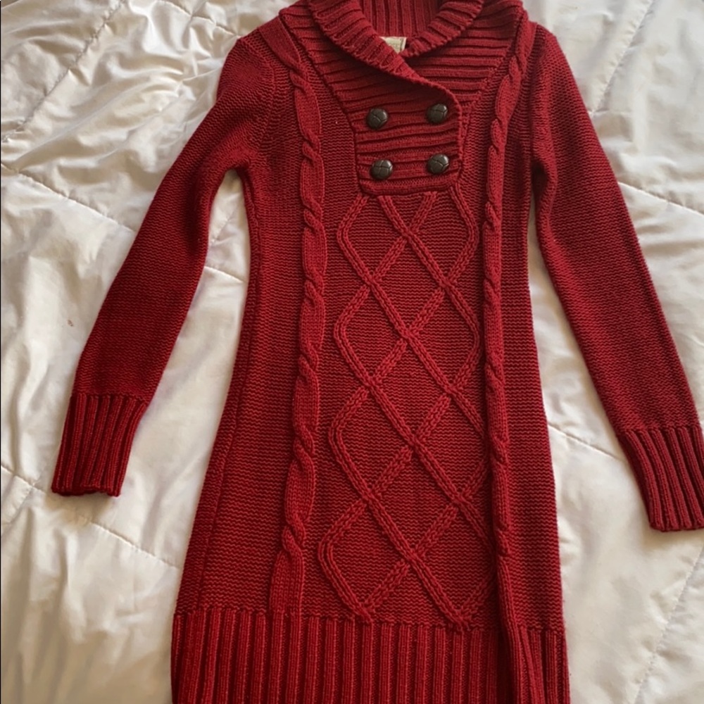 Red cable knit sweater dress